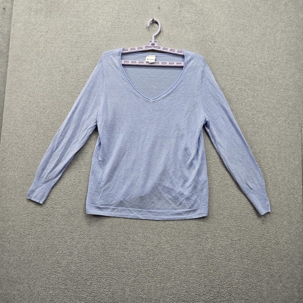 Chico's Women Sweater 1 Light Blue Linen Blend Lightweight Long Sleeve V Neck